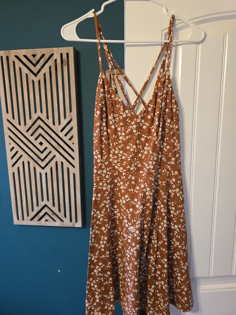 nine britton Rust Brown Floral Midi Slip Dress with White Print